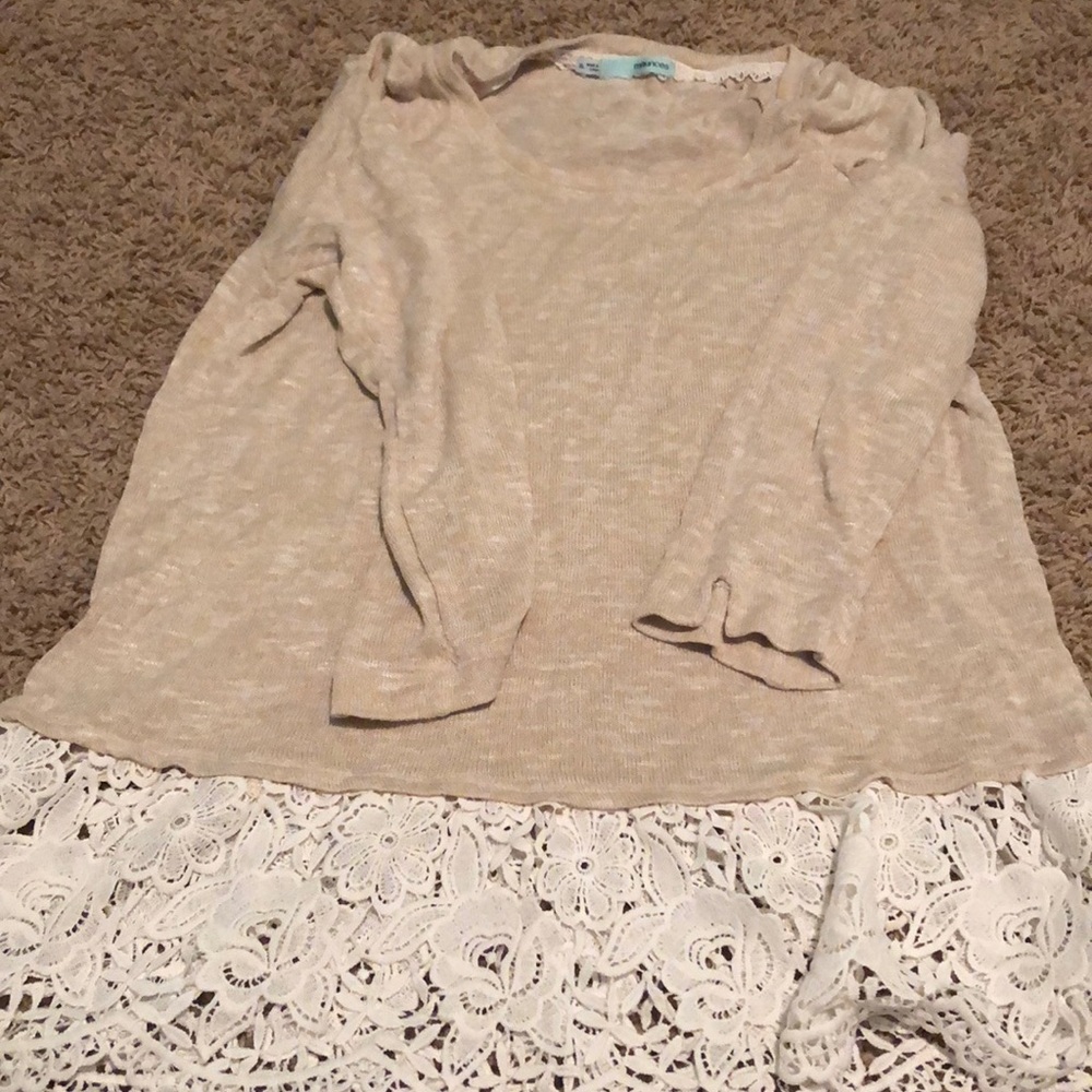 Maurices tan sweater with lace bottom